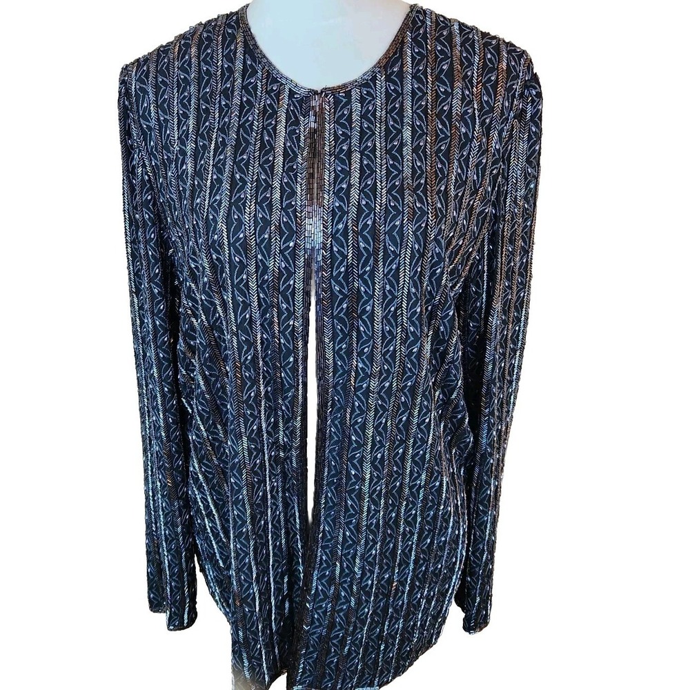 Vtg Adrianna Papell Evening Womens Size Large Black Beaded Silk Jacket Vintage‎